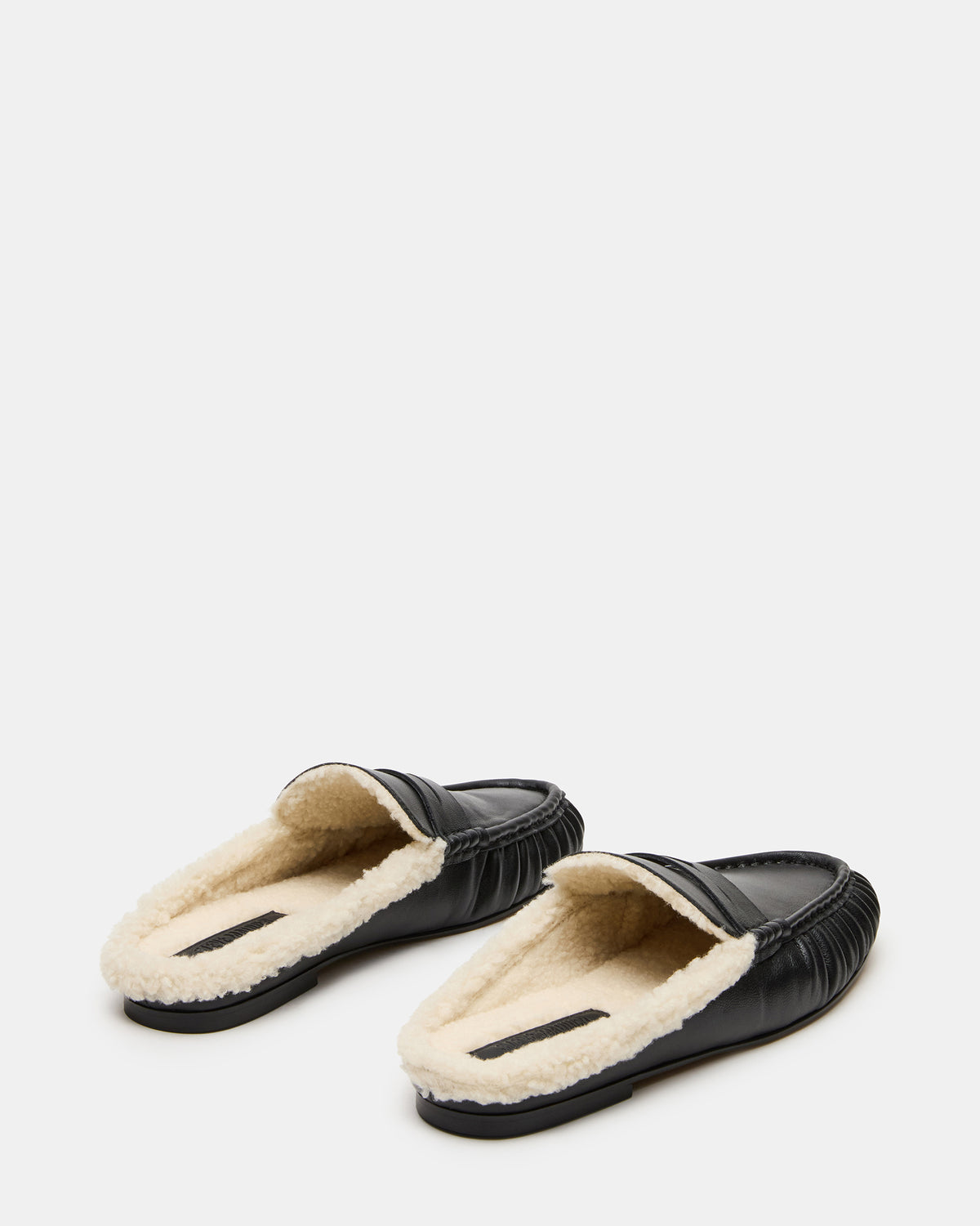 RAFE Faux Fur Black Leather Slip-On Mule Women's Flat Steve Madden BLACK LEATHER