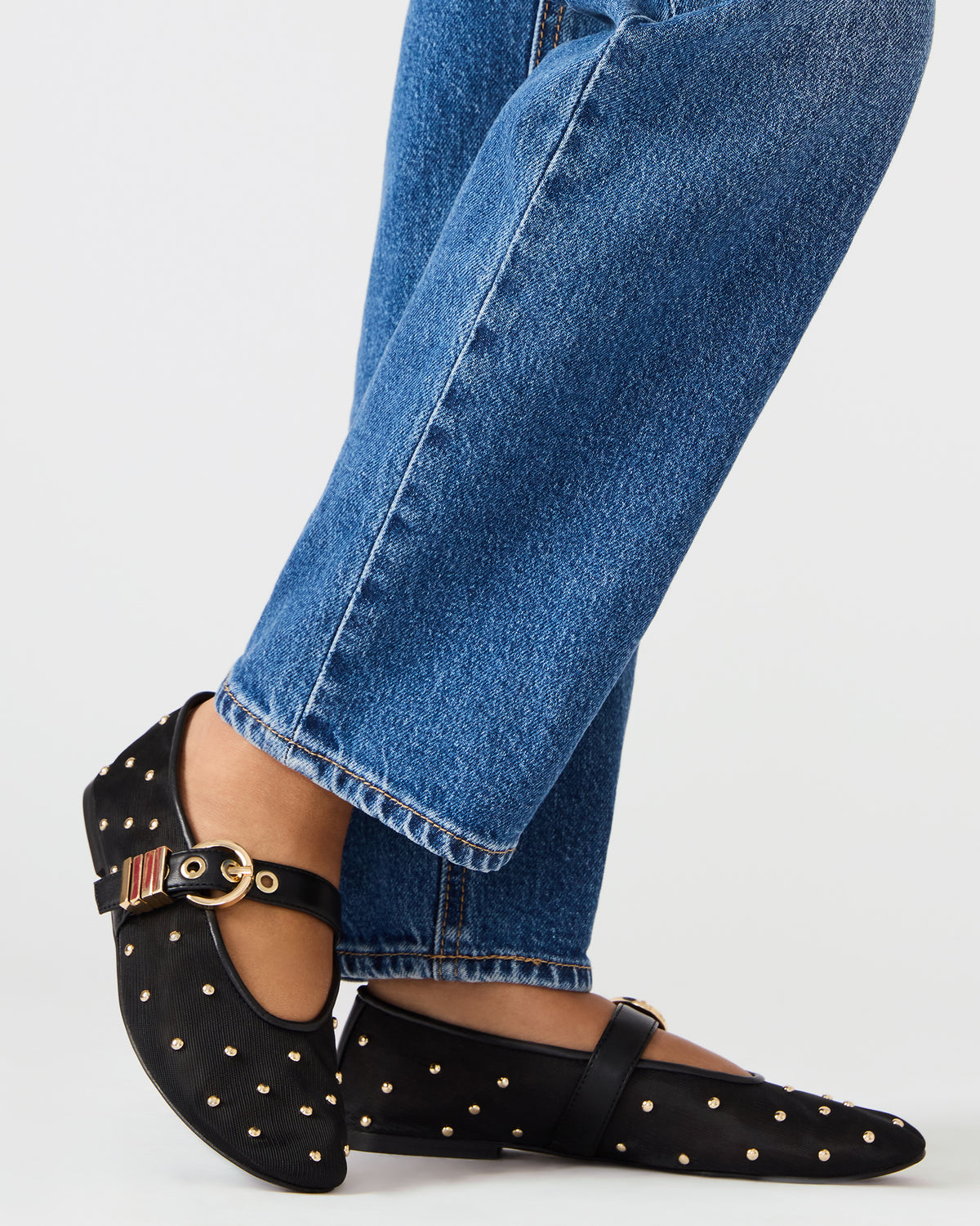 LUCIA Stud Black Multi Mesh Mary Jane Ballet Women's Flat Steve Madden BLACK MULTI
