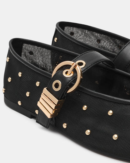 LUCIA Stud Black Multi Mesh Mary Jane Ballet Women's Flat Steve Madden BLACK MULTI
