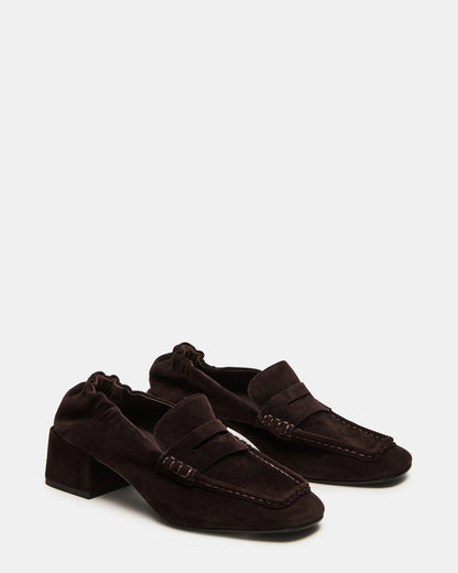 ESTEE Brown Suede Square-Toe Heeled Women's Loafer Steve Madden BROWN SUEDE