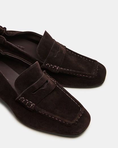 ESTEE Brown Suede Square-Toe Heeled Women's Loafer Steve Madden BROWN SUEDE