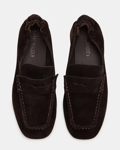ESTEE Brown Suede Square-Toe Heeled Women's Loafer Steve Madden BROWN SUEDE