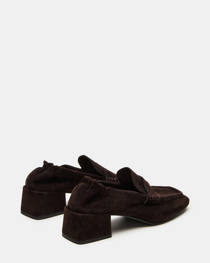 ESTEE Brown Suede Square-Toe Heeled Women's Loafer Steve Madden BROWN SUEDE