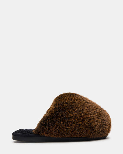 POOF Brown Slip-On Faux Fur Mule Women's Flat Steve Madden BROWN