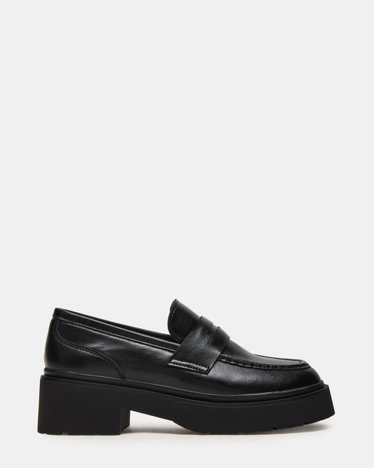 LAYKEN Black Leather Platform Lug Women's Loafer Steve Madden BLACK LEATHER