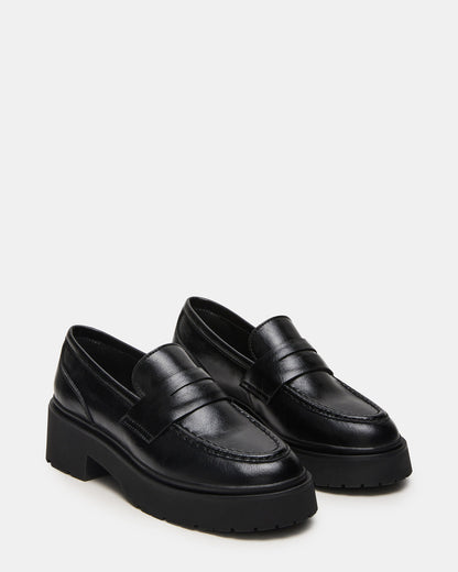 LAYKEN Black Leather Platform Lug Women's Loafer Steve Madden BLACK LEATHER