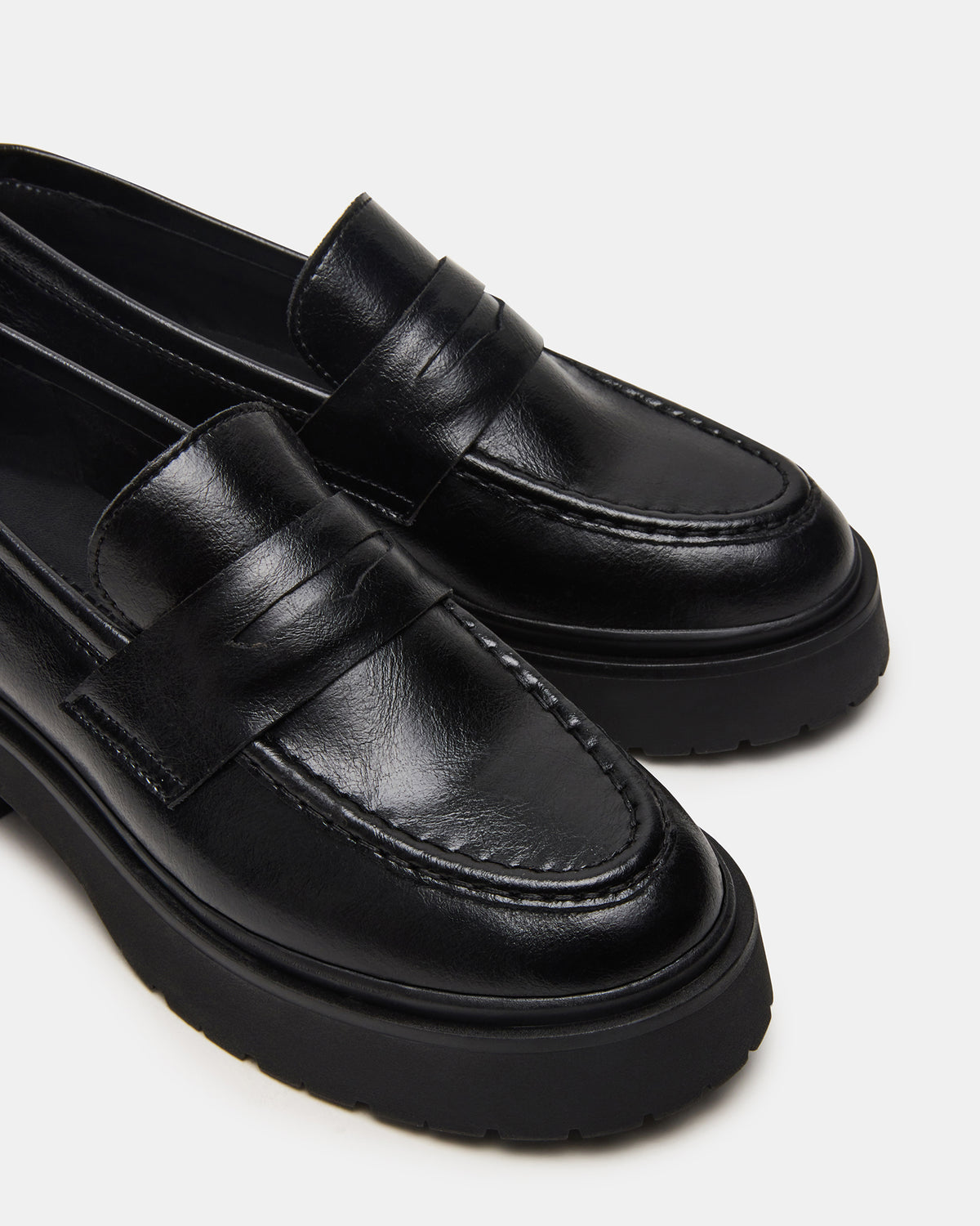 LAYKEN Black Leather Platform Lug Women's Loafer Steve Madden BLACK LEATHER