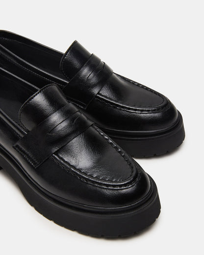 LAYKEN Black Leather Platform Lug Women's Loafer Steve Madden BLACK LEATHER