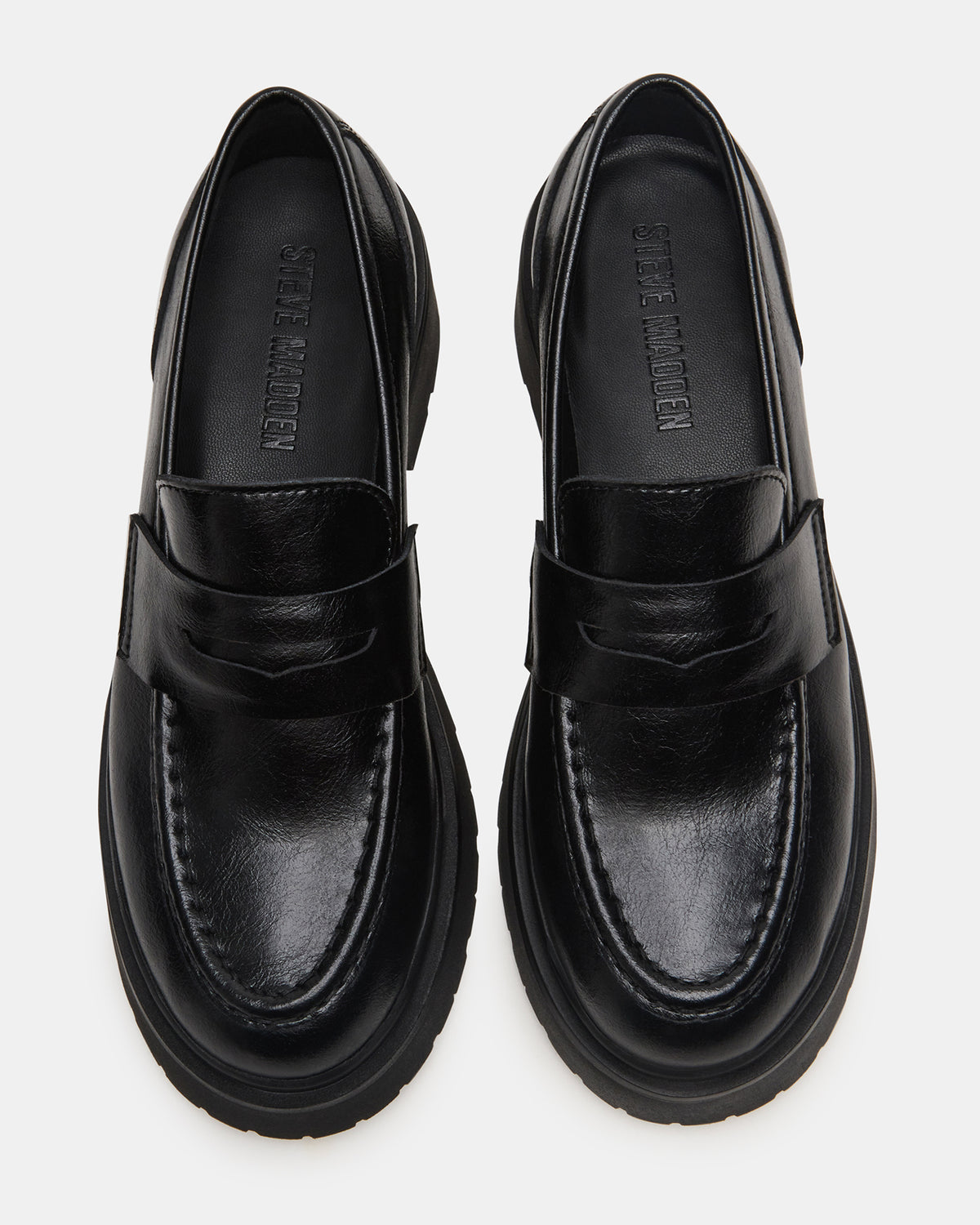 LAYKEN Black Leather Platform Lug Women's Loafer Steve Madden BLACK LEATHER