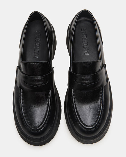 LAYKEN Black Leather Platform Lug Women's Loafer Steve Madden BLACK LEATHER