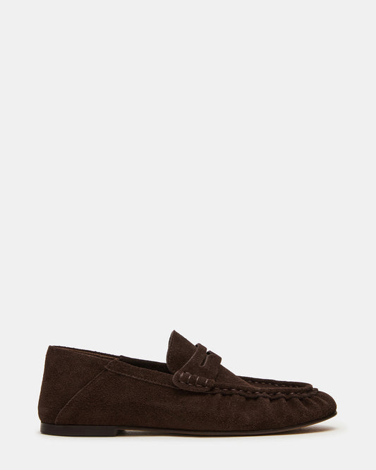 ROGER Chocolate Brown Suede Slip-On Women's Loafer Steve Madden CHOCOLATE BROWN SUEDE