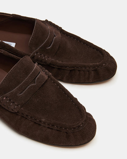 ROGER Chocolate Brown Suede Slip-On Women's Loafer Steve Madden CHOCOLATE BROWN SUEDE