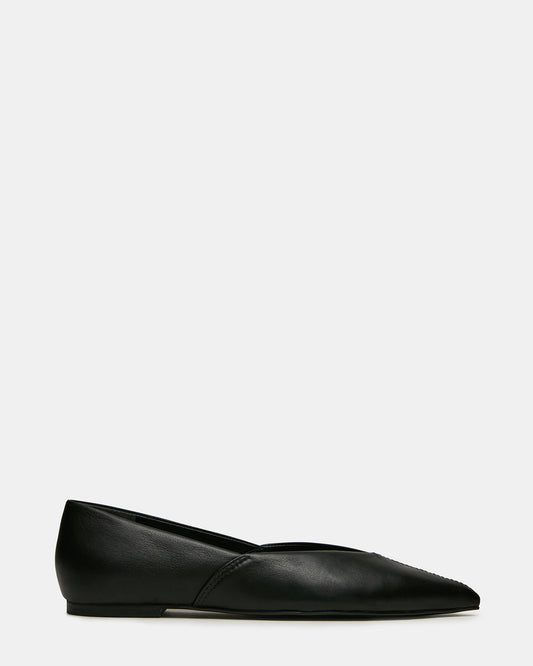 TOVI Black Leather Pointed-Toe Ballet Women's Flat Steve Madden BLACK LEATHER