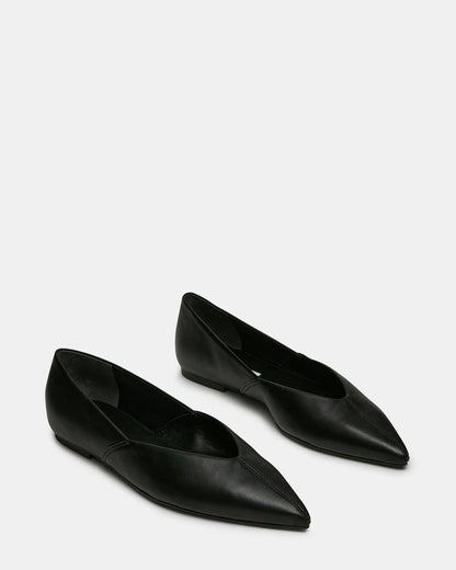 TOVI Black Leather Pointed-Toe Ballet Women's Flat Steve Madden BLACK LEATHER