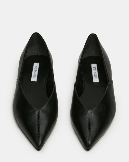 TOVI Black Leather Pointed-Toe Ballet Women's Flat Steve Madden BLACK LEATHER