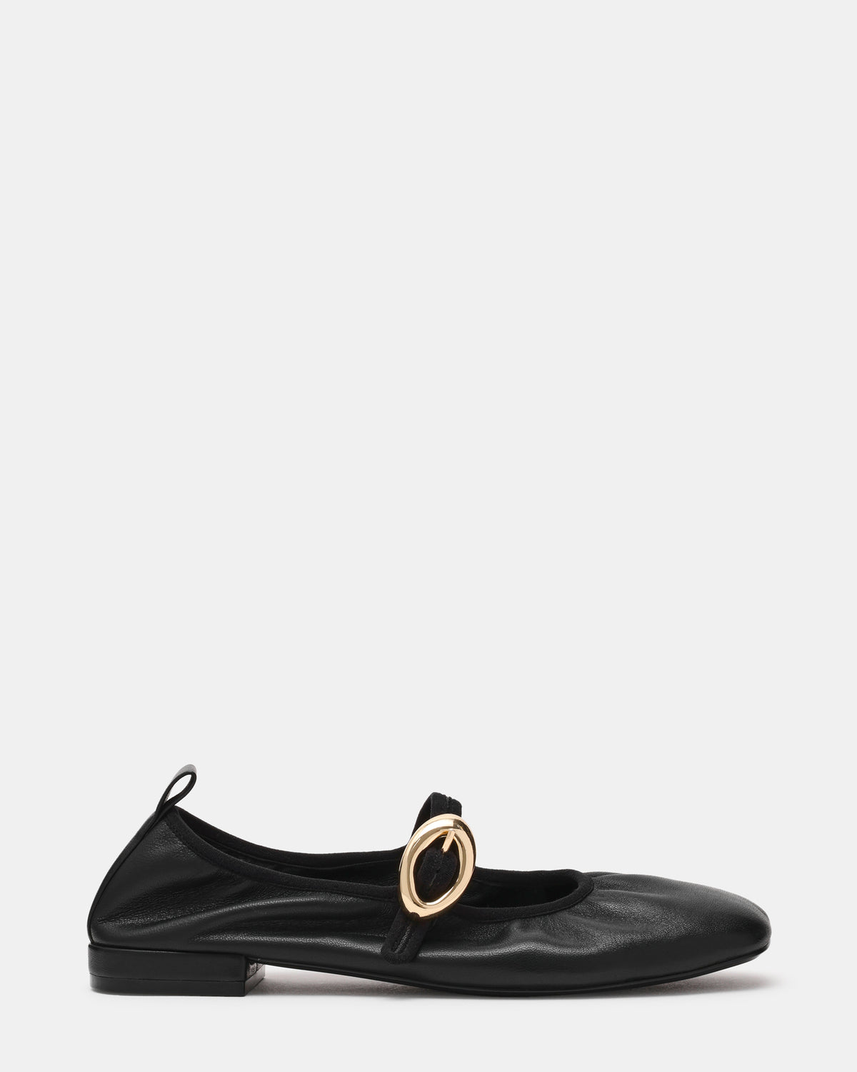 DAFFIA Black Leather Mary Jane Gold-Detail Buckle Ballet Women's Flat Steve Madden BLACK LEATHER