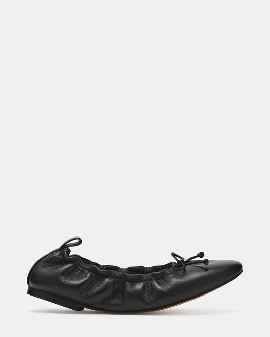 LANTI Black Leather Bow Round-Toe Women's Flat Steve Madden BLACK LEATHER