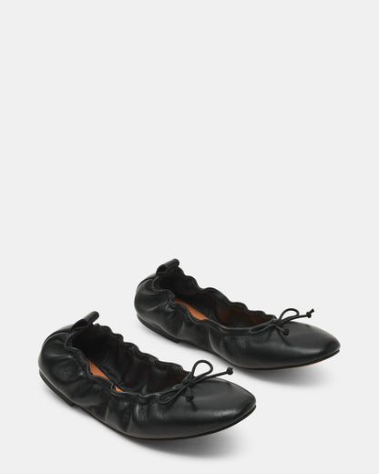 LANTI Black Leather Bow Round-Toe Women's Flat Steve Madden BLACK LEATHER