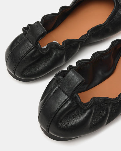 LANTI Black Leather Bow Round-Toe Women's Flat Steve Madden BLACK LEATHER