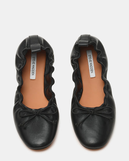 LANTI Black Leather Bow Round-Toe Women's Flat Steve Madden BLACK LEATHER