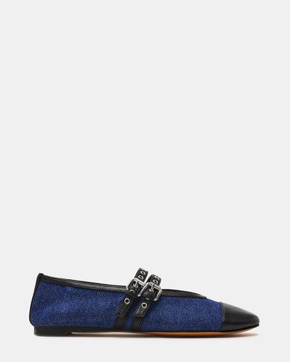 LYDIA Cap Black Denim Mary Jane Ballet Women's Flat Steve Madden BLACK DENIM