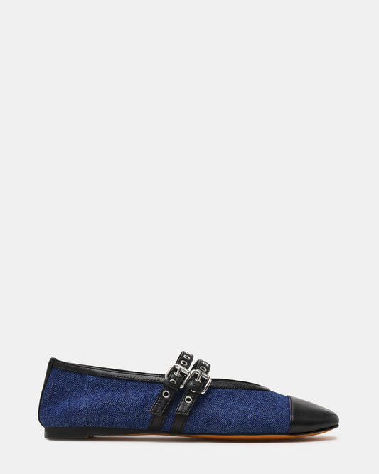 LYDIA Cap Black Denim Mary Jane Ballet Women's Flat Steve Madden BLACK DENIM