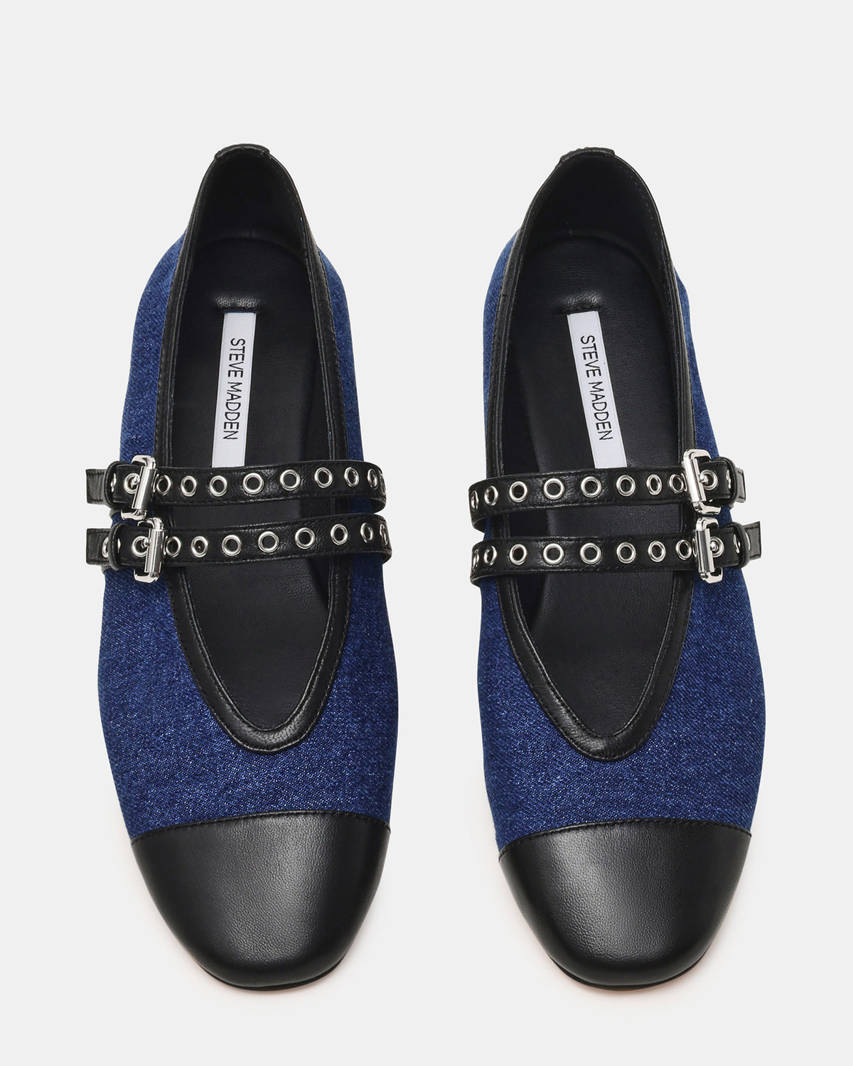 LYDIA Cap Black Denim Mary Jane Ballet Women's Flat Steve Madden BLACK DENIM