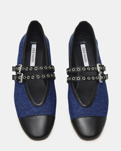 LYDIA Cap Black Denim Mary Jane Ballet Women's Flat Steve Madden BLACK DENIM