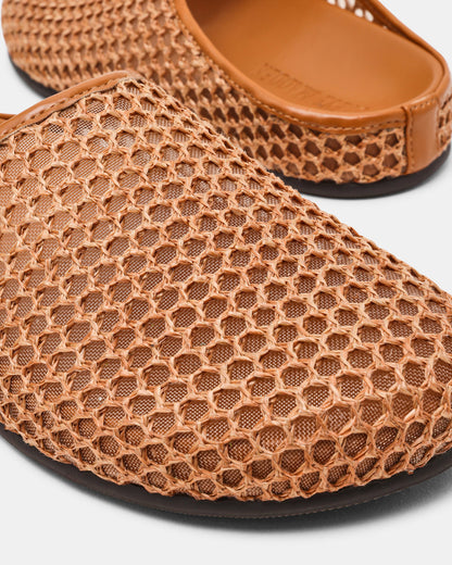 FERN Tan Raffia Mesh Mule Slip-On Round-Toe Women's Flat Steve Madden TAN RAFFIA