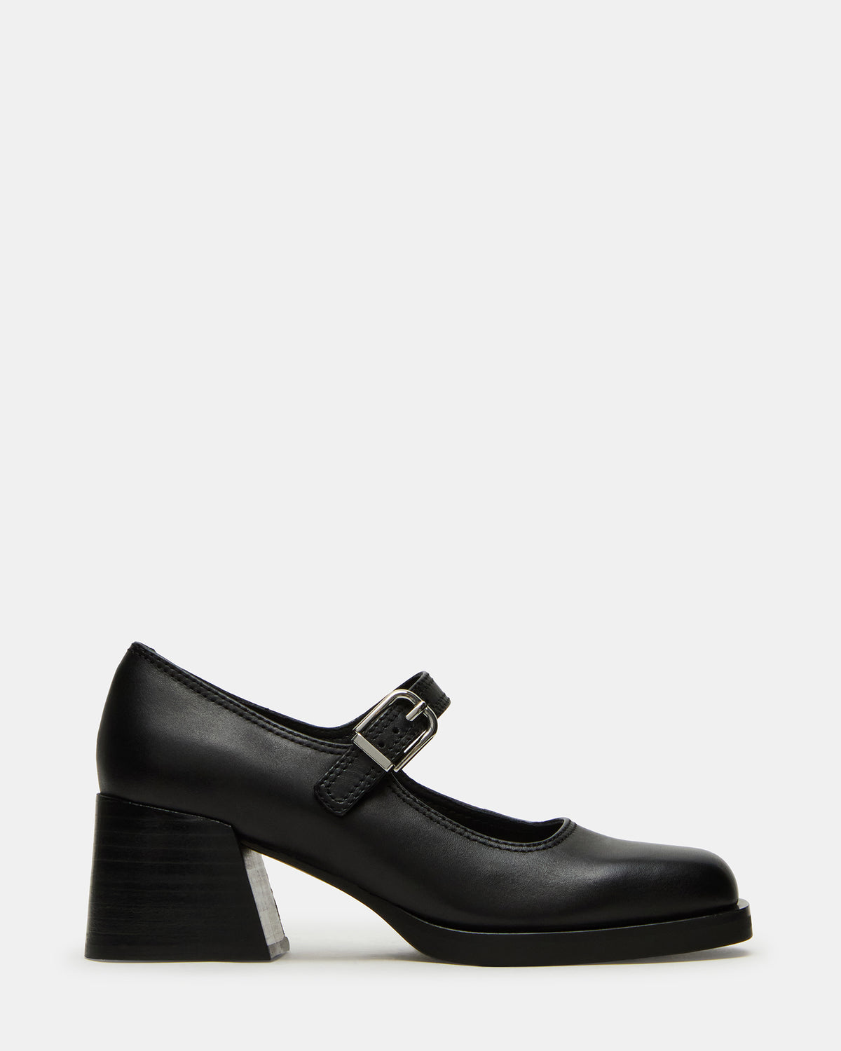 LISBON Black Leather Square-Toe Mary Jane Women's Loafer Steve Madden BLACK LEATHER