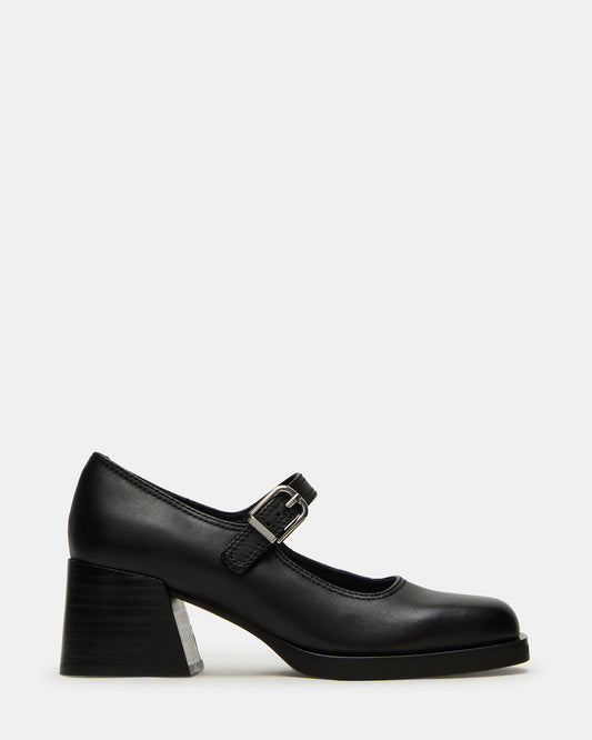 LISBON Black Leather Square-Toe Mary Jane Women's Loafer Steve Madden BLACK LEATHER