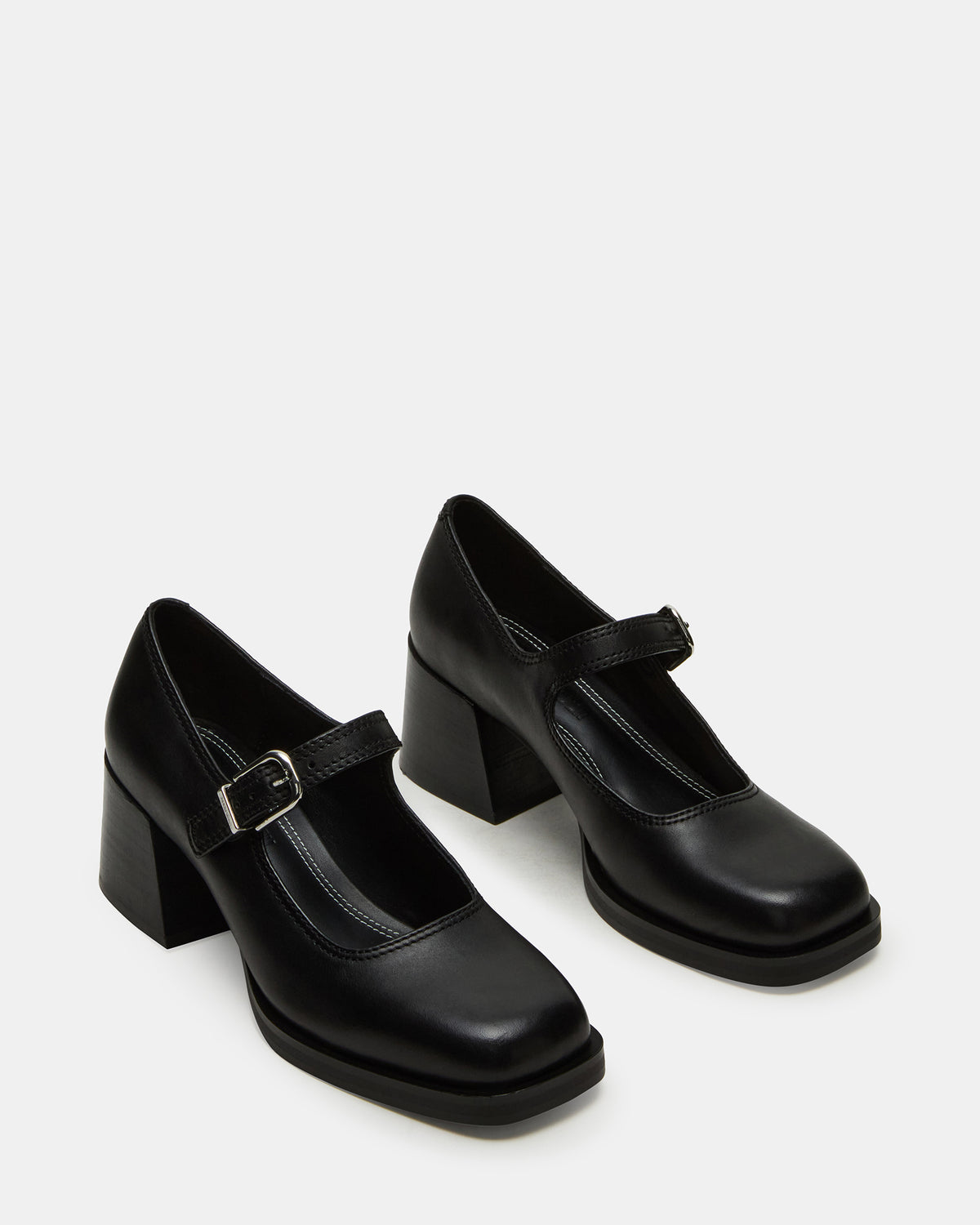 LISBON Black Leather Square-Toe Mary Jane Women's Loafer Steve Madden BLACK LEATHER