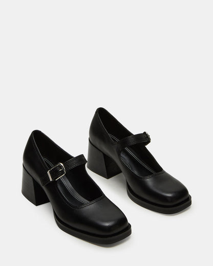 LISBON Black Leather Square-Toe Mary Jane Women's Loafer Steve Madden BLACK LEATHER