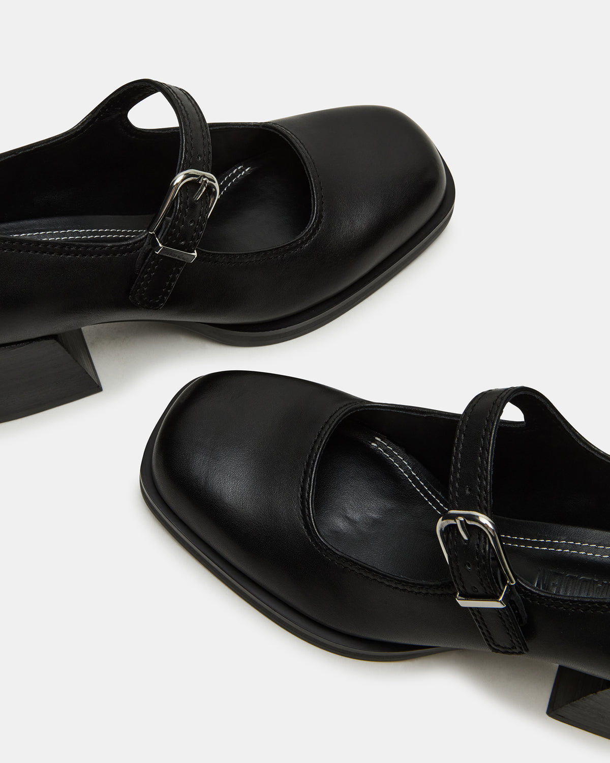 LISBON Black Leather Square-Toe Mary Jane Women's Loafer Steve Madden BLACK LEATHER