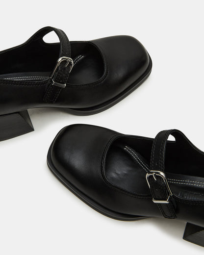 LISBON Black Leather Square-Toe Mary Jane Women's Loafer Steve Madden BLACK LEATHER