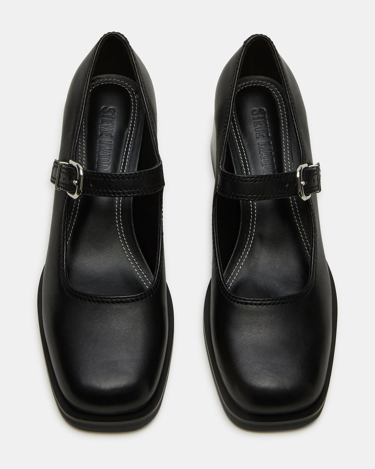 LISBON Black Leather Square-Toe Mary Jane Women's Loafer Steve Madden BLACK LEATHER