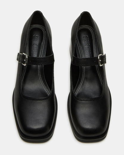 LISBON Black Leather Square-Toe Mary Jane Women's Loafer Steve Madden BLACK LEATHER