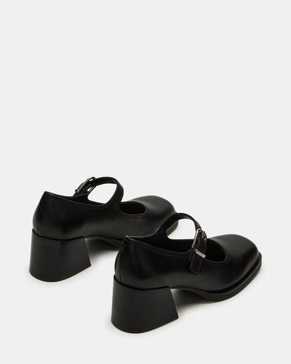 LISBON Black Leather Square-Toe Mary Jane Women's Loafer Steve Madden BLACK LEATHER