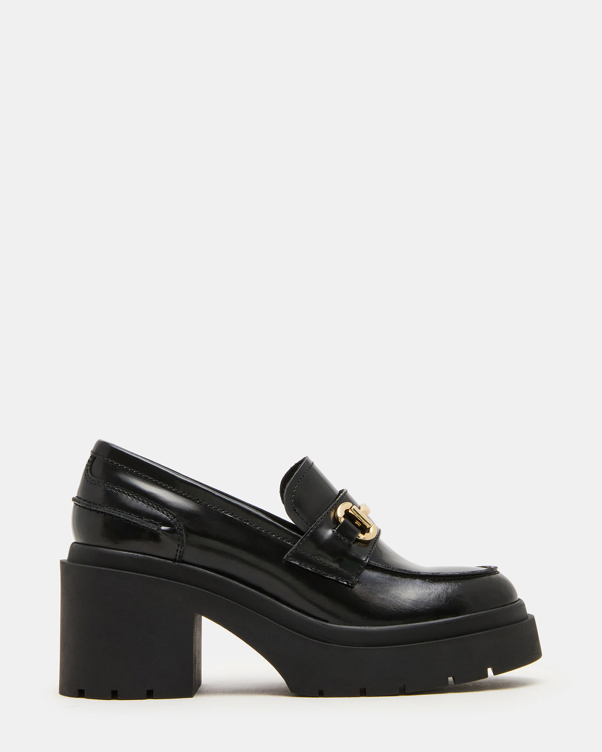 LAZRA Black Platform Lug Block Heel Women's Loafer Steve Madden BLACK
