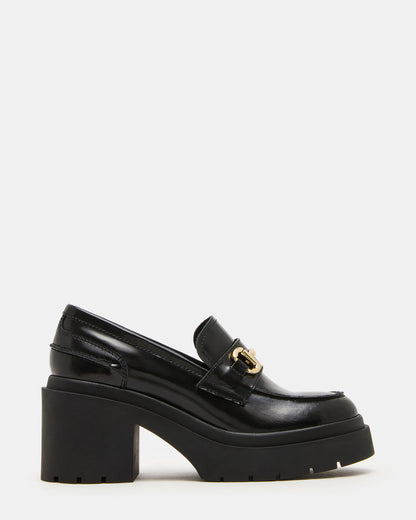 LAZRA Black Platform Lug Block Heel Women's Loafer Steve Madden BLACK