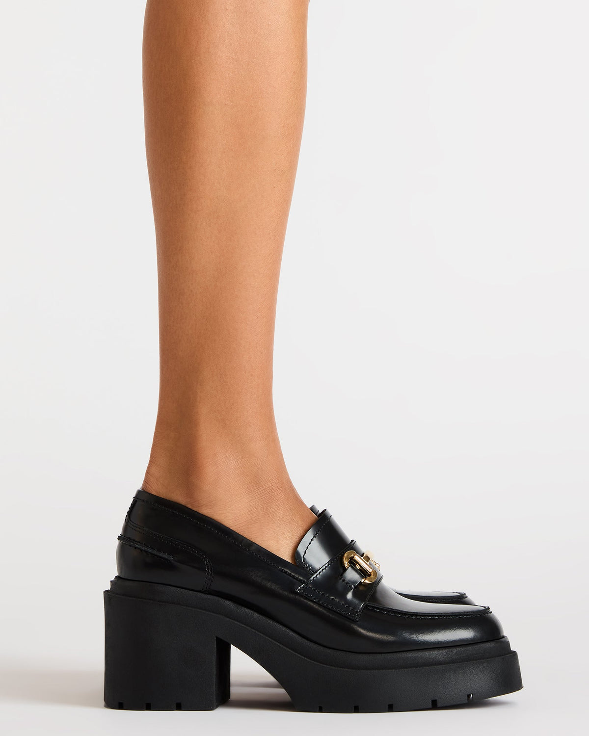 LAZRA Black Platform Lug Block Heel Women's Loafer Steve Madden BLACK