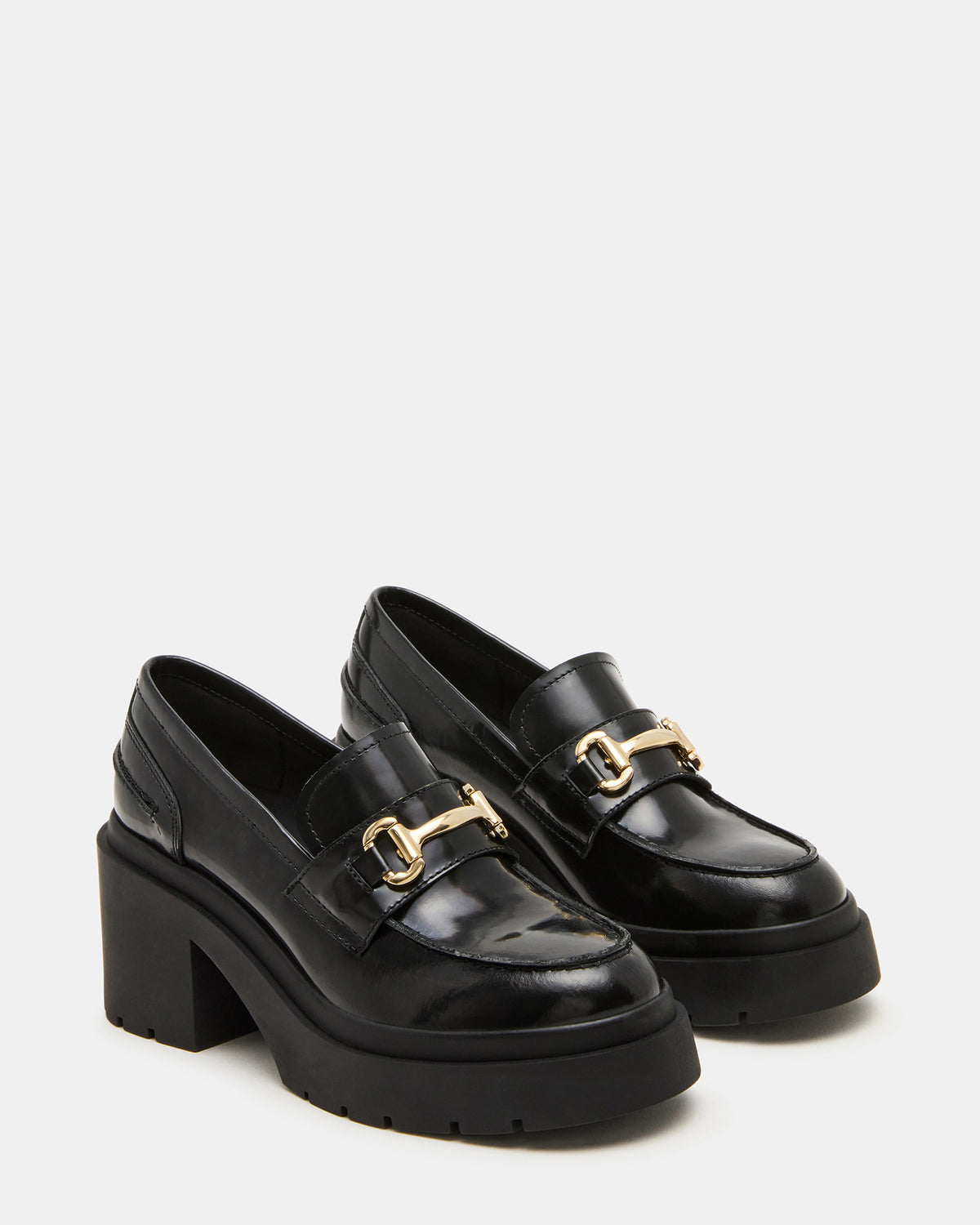 LAZRA Black Platform Lug Block Heel Women's Loafer Steve Madden BLACK