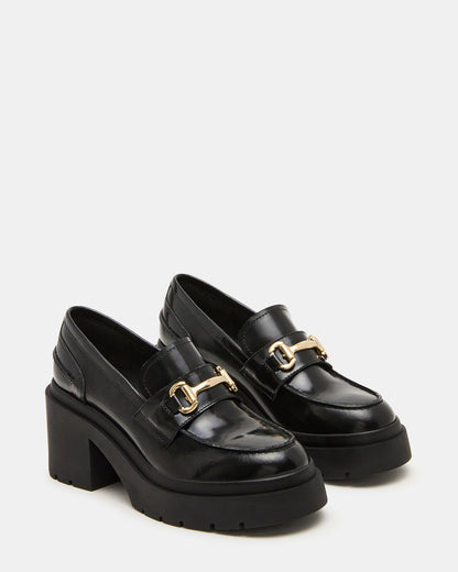 LAZRA Black Platform Lug Block Heel Women's Loafer Steve Madden BLACK