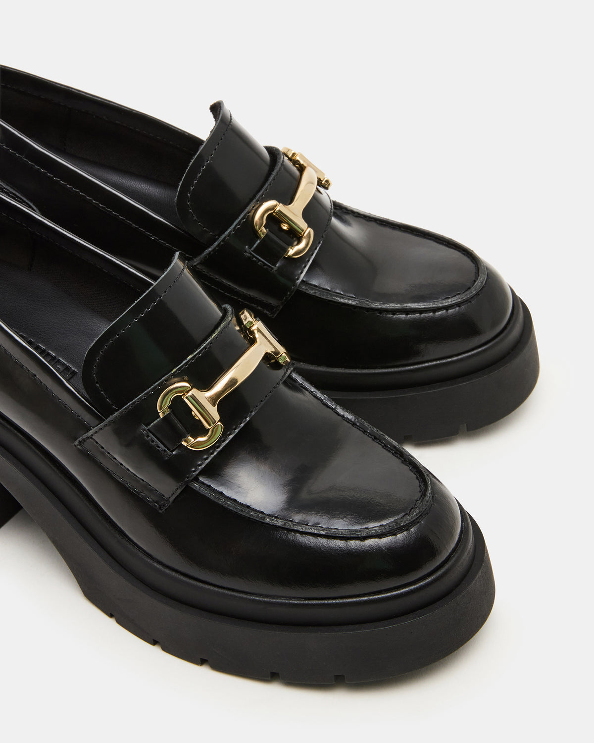LAZRA Black Platform Lug Block Heel Women's Loafer Steve Madden BLACK