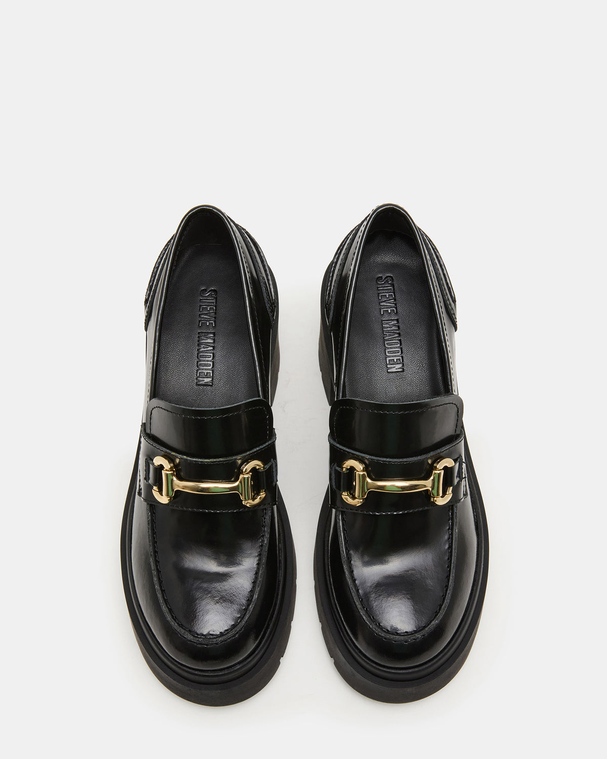 LAZRA Black Platform Lug Block Heel Women's Loafer Steve Madden BLACK