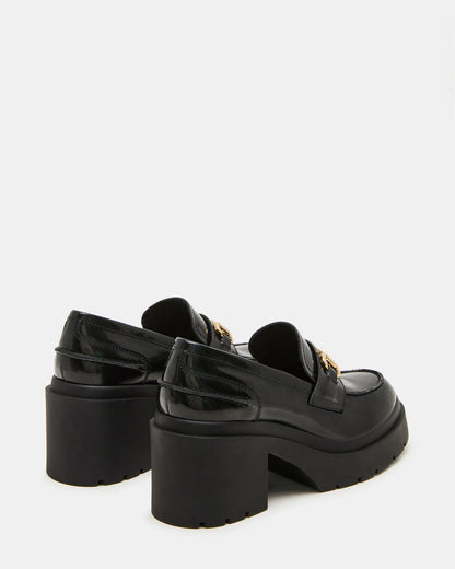 LAZRA Black Platform Lug Block Heel Women's Loafer Steve Madden BLACK