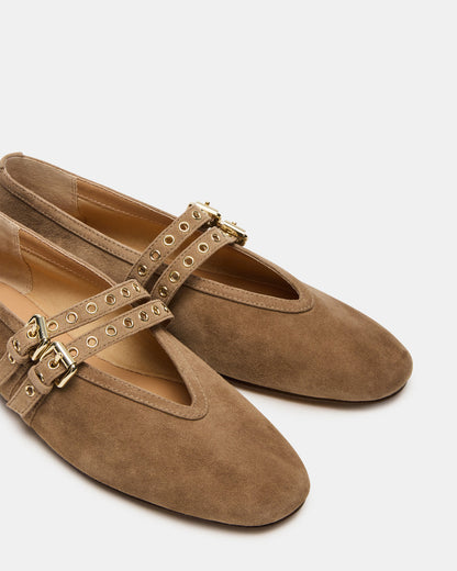LYDIA Taupe Suede Square-Toe Mary Jane Ballet Women's Flat Steve Madden TAUPE SUEDE