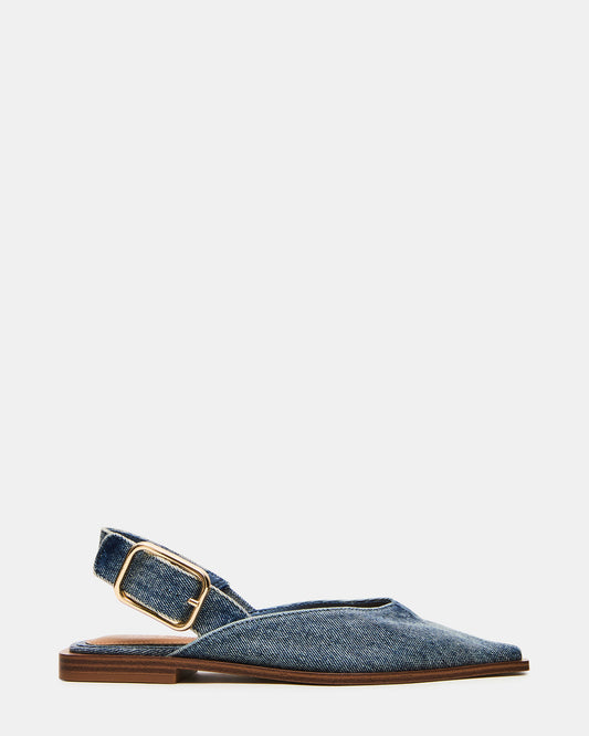 SHAY Denim Fabric Pointed-Toe Slingback Ballet Women's Flat Steve Madden DENIM FABRIC