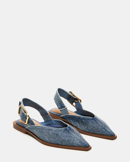 SHAY Denim Fabric Pointed-Toe Slingback Ballet Women's Flat Steve Madden DENIM FABRIC