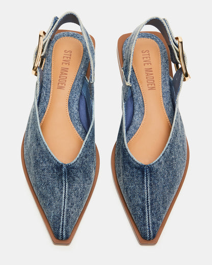 SHAY Denim Fabric Pointed-Toe Slingback Ballet Women's Flat Steve Madden DENIM FABRIC